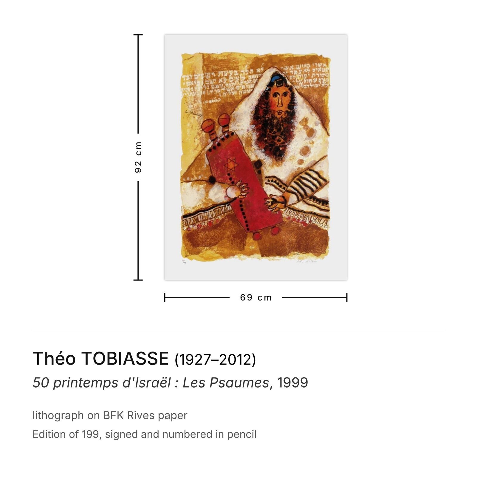Théo Tobiasse Gesigneerde Lithografie 50 Printemps D'israël : Les Psaumes 1999 photo furniture