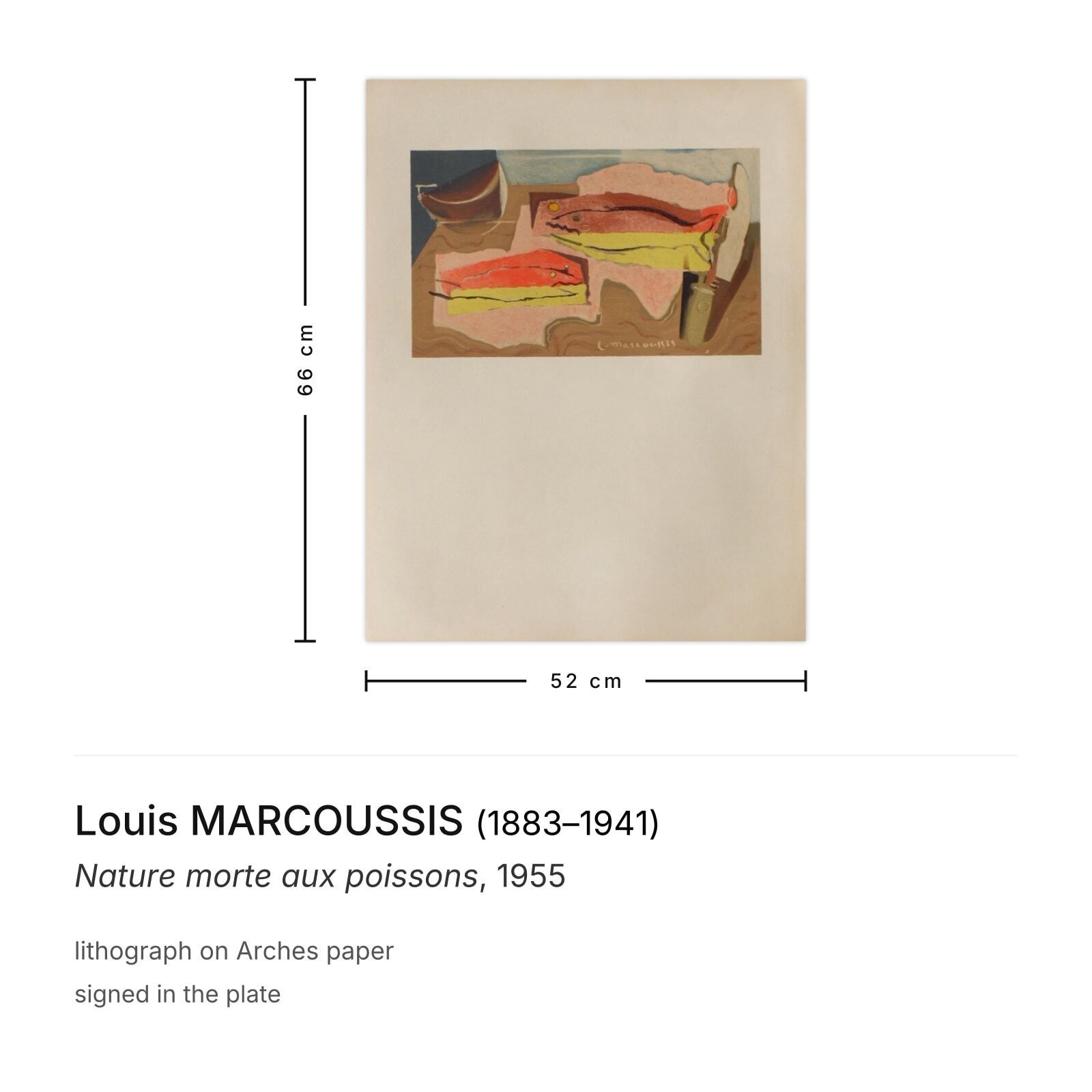 Lithographie Louis Marcoussis, Nature morte aux poissons, 1955 photo furniture