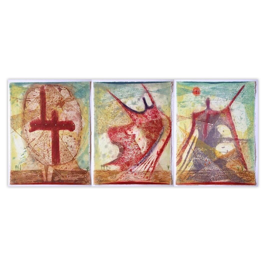 René Carcan Signed Etching Tryptique (Portfolio Of 3 Etchings) 1992