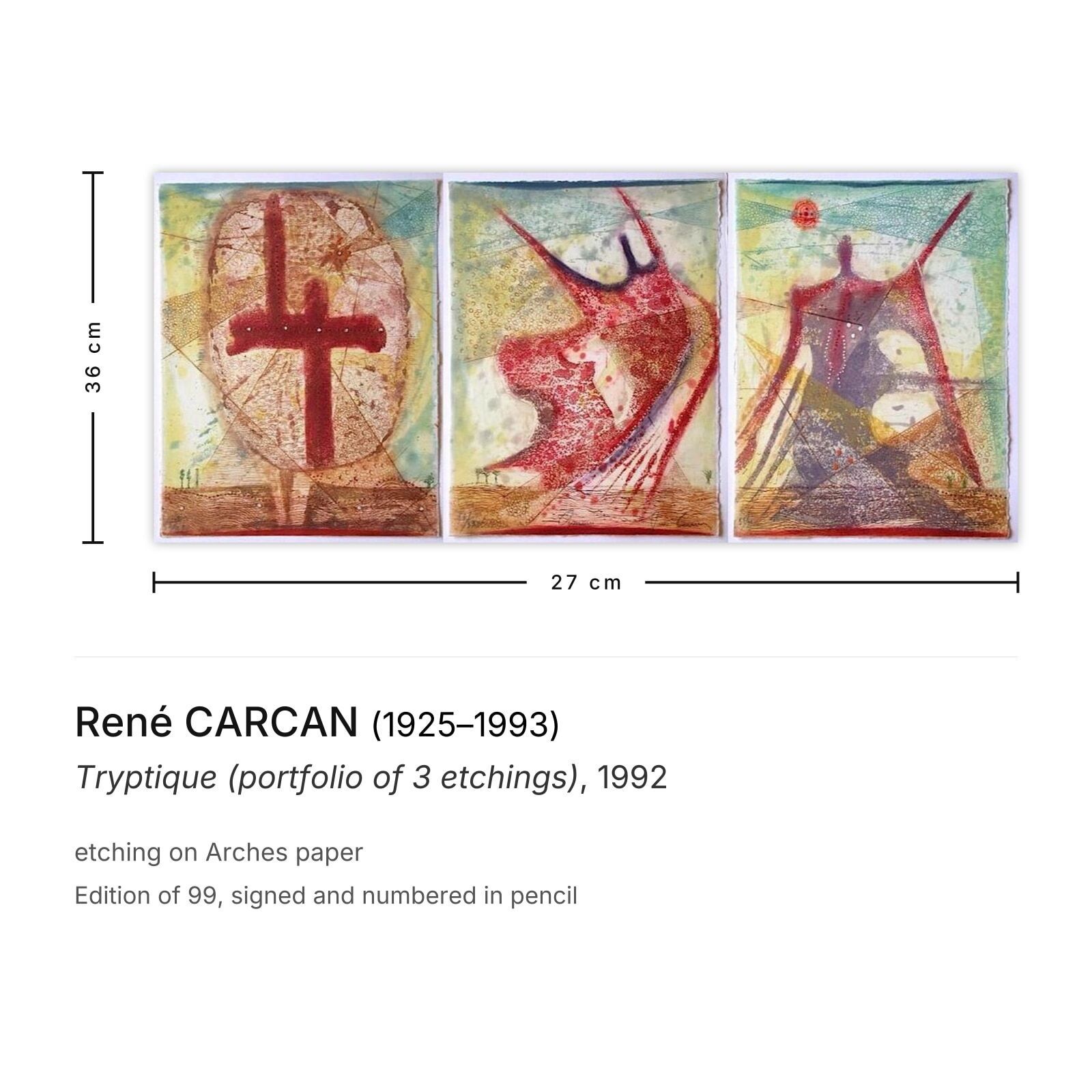 René Carcan Signed Etching Tryptique (Portfolio Of 3 Etchings) 1992 photo furniture