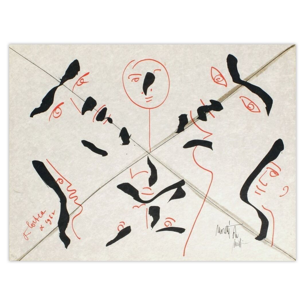 Jean Cocteau Gesigneerde Lithografie L'âge Du Verseau : Faces Multiples 1973