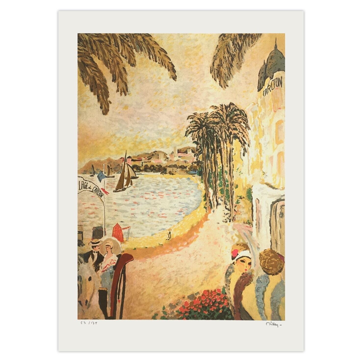 Ramon Dilley Signed Lithograph La Plage Du Carlton à Cannes I