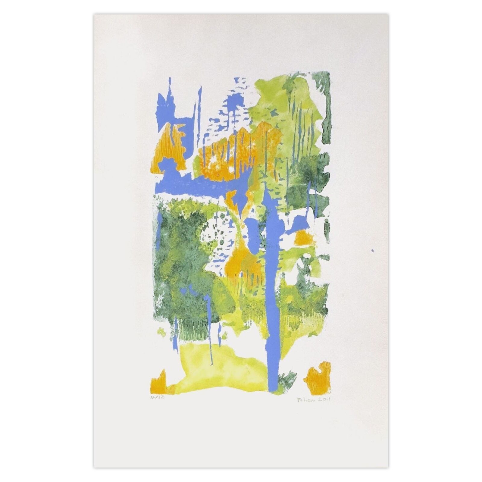 Monique Pehem (Breton Prouté), Gesigneerd Stencil Paysage Au Tronc Bleu 2011