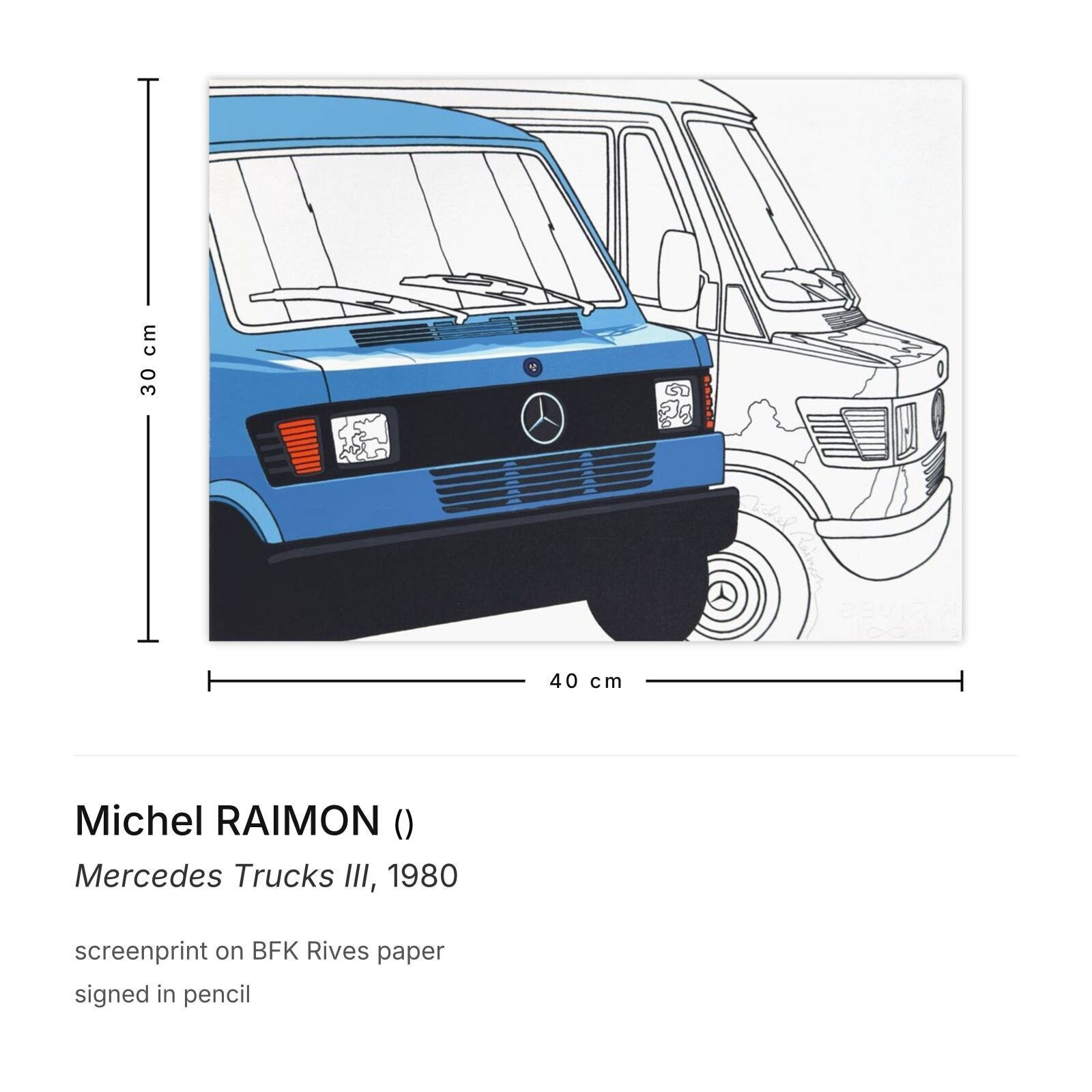 Michel Raimon Signed Screenprint Mercedes Trucks III 1980 photo furniture