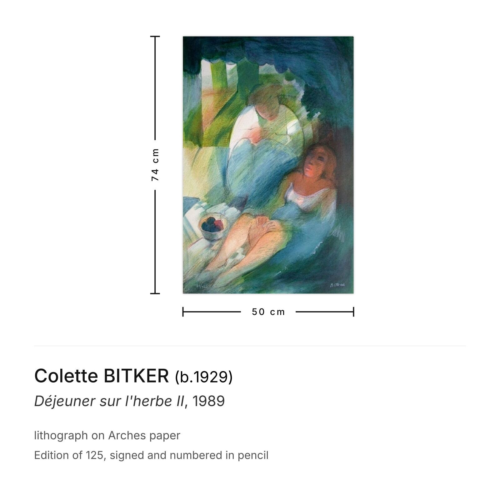 Colette Bitker Signed Lithograph Déjeuner Sur L'herbe II 1989 photo furniture