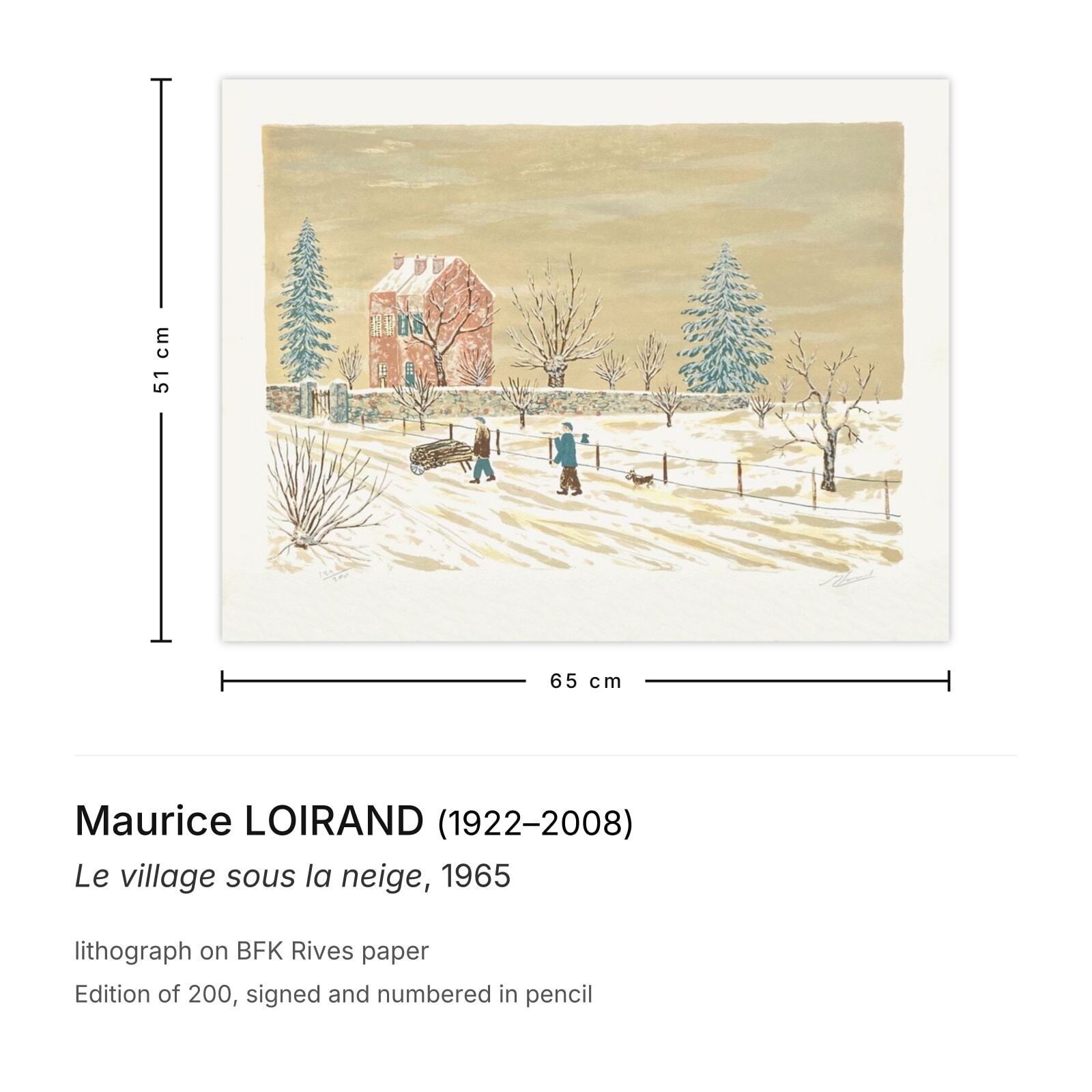 Maurice Loirand Gesigneerde Lithografie Le Village Sous La Neige 1965 photo furniture