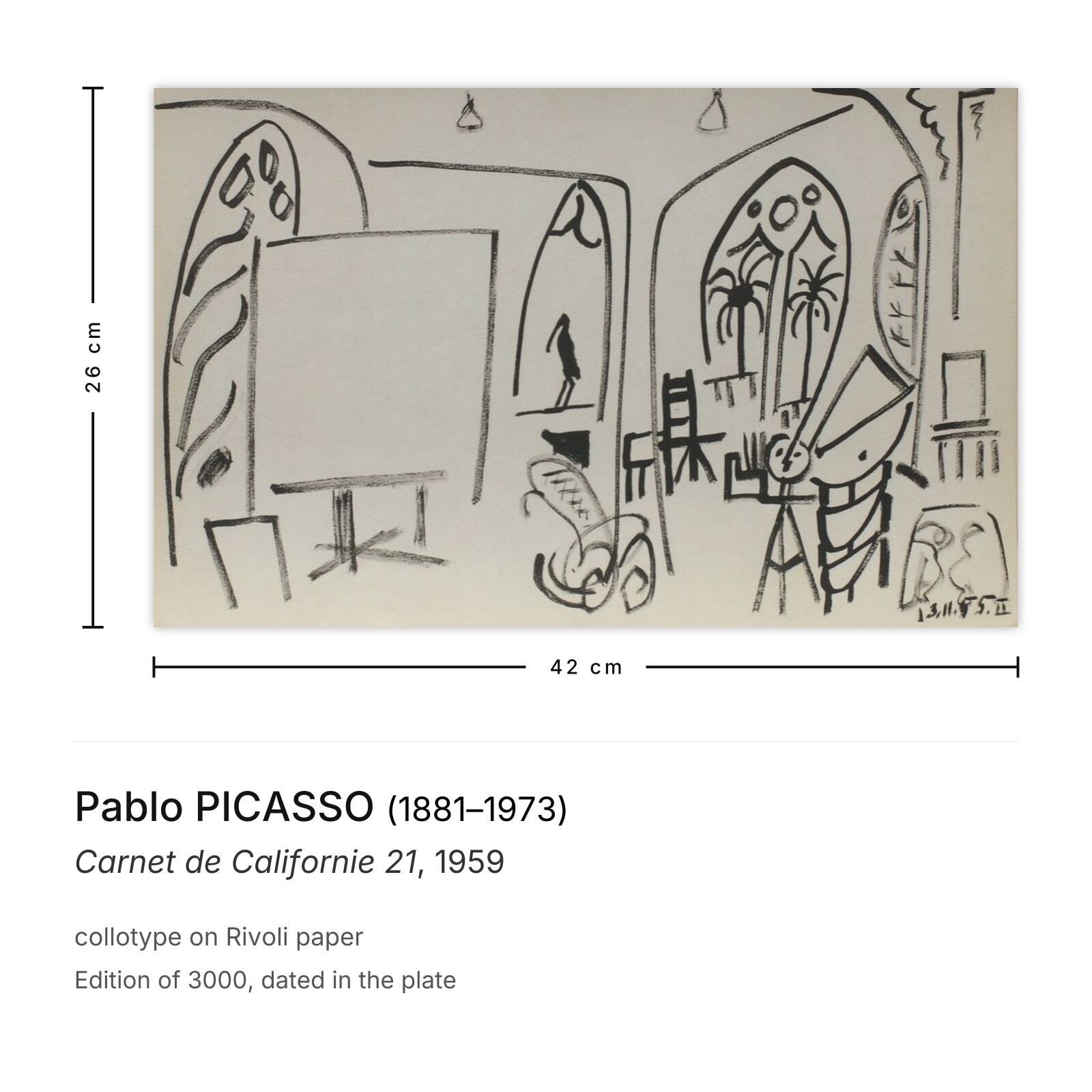 Pablo Picasso Collotype Carnet De Californie 21 1959 photo furniture