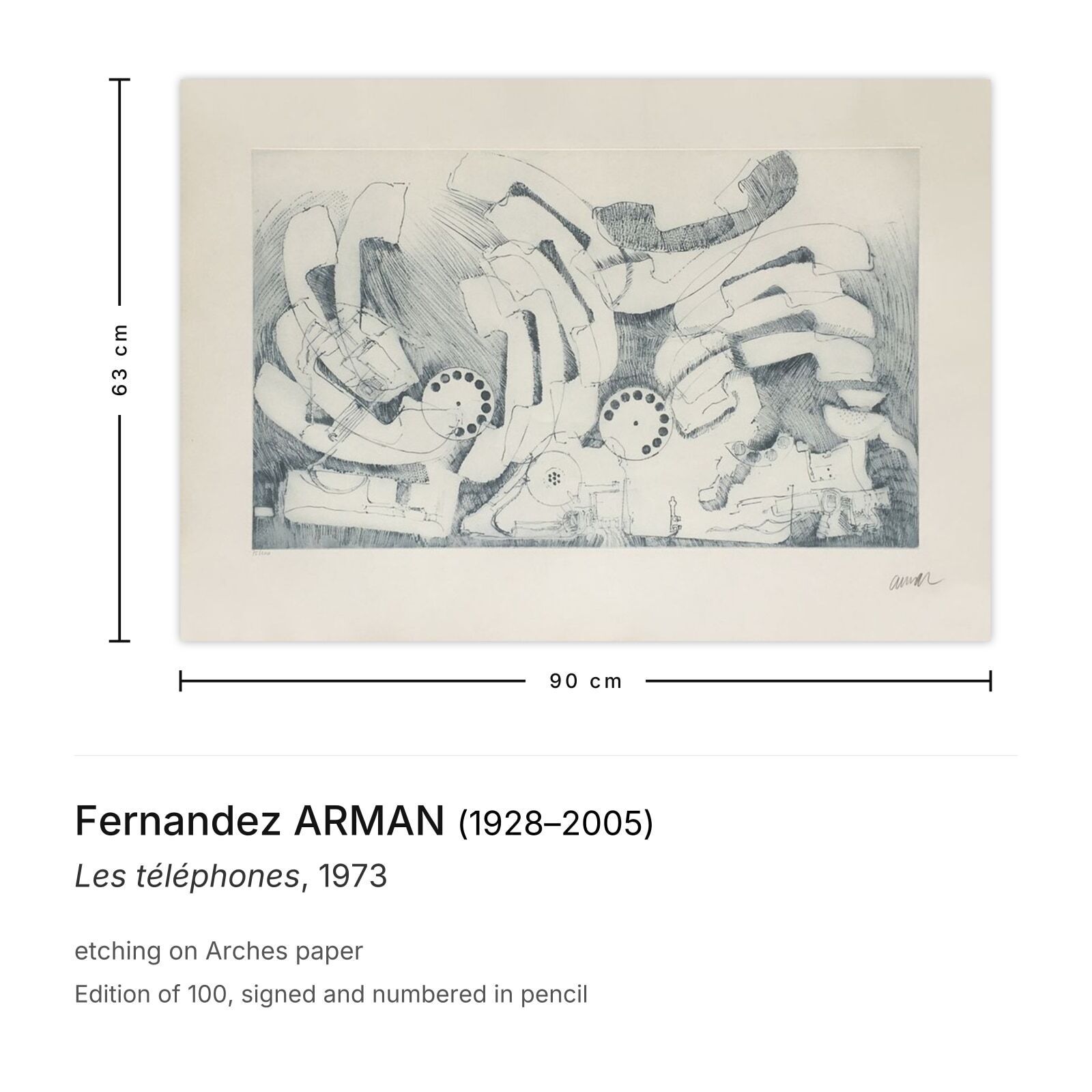 Fernandez Arman Gesigneerde Ets Les Téléphones 1973 photo furniture