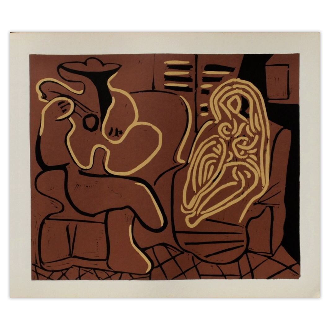 Pablo Picasso Linocut Lc Femme Dans Un Fauteuil Et Guitariste 1962