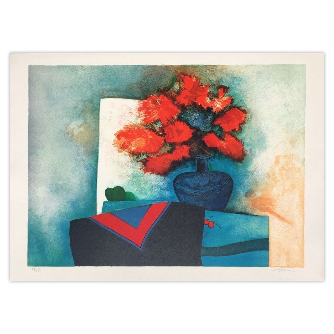 Claude Gaveau Gesigneerde Lithografie Fruits Aux Tokyas Rouges 1985