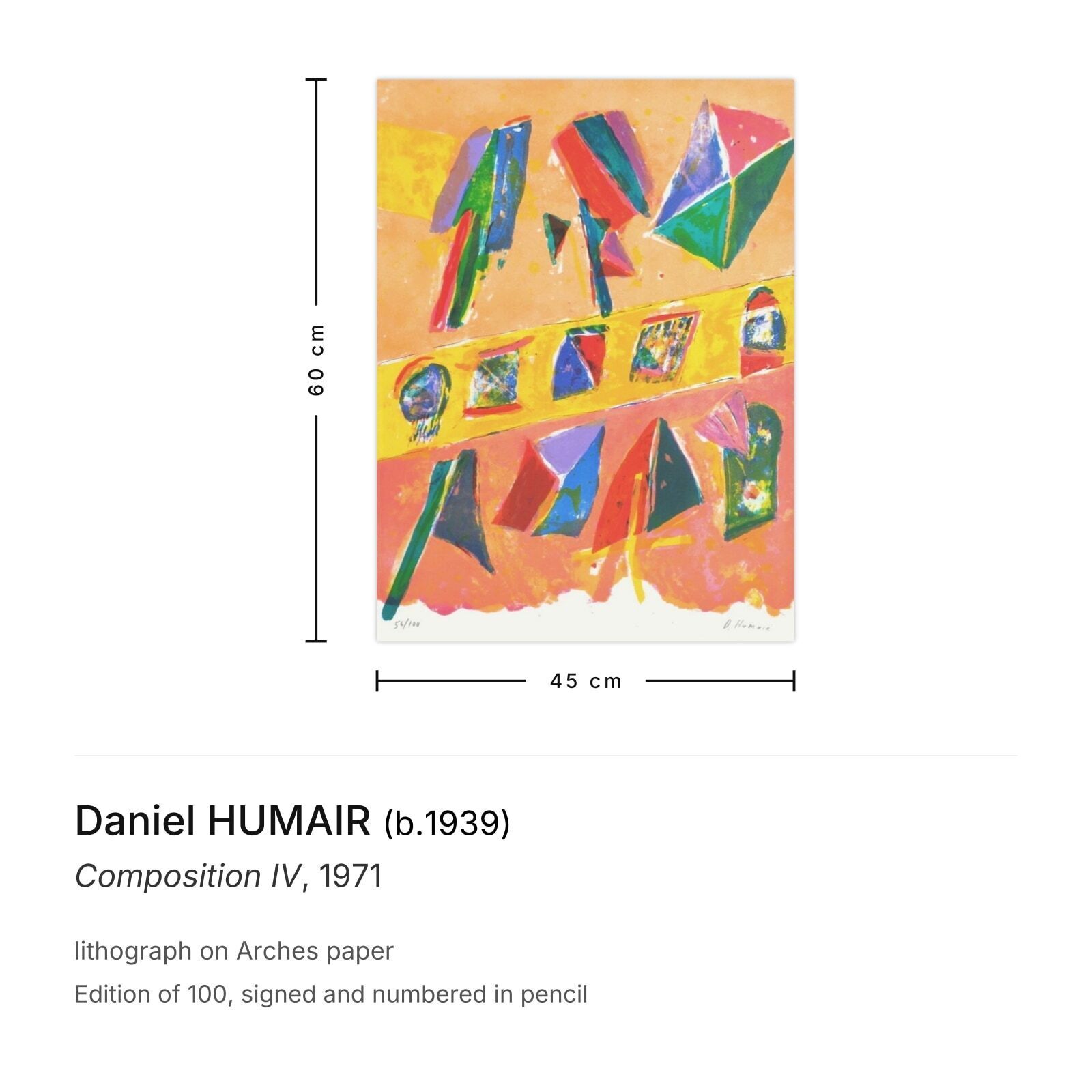Daniel Humair Gesigneerde Lithografie Composition IV 1971 photo furniture