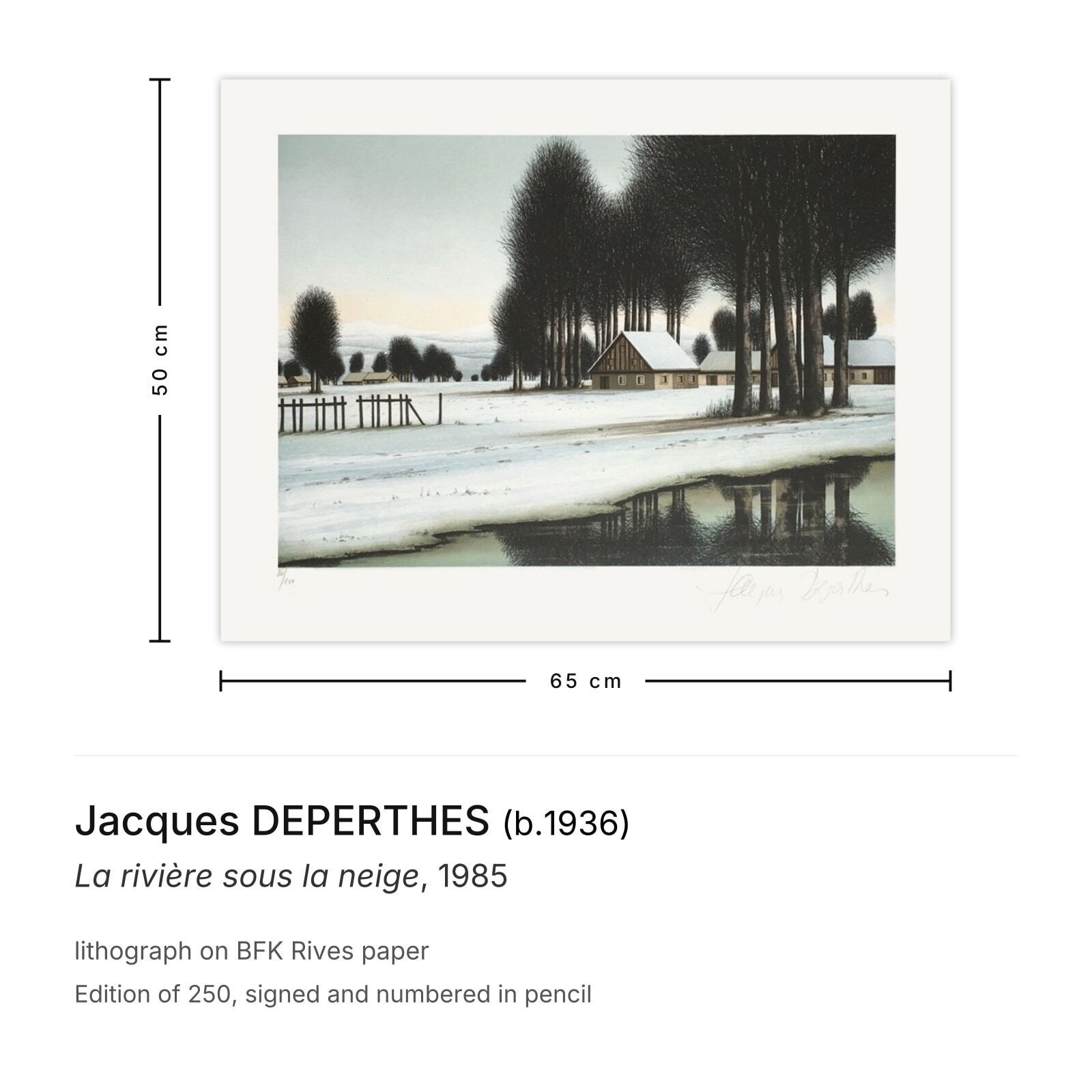Jacques Deperthes Gesigneerde Lithografie La Rivière Sous La Neige 1985 photo furniture