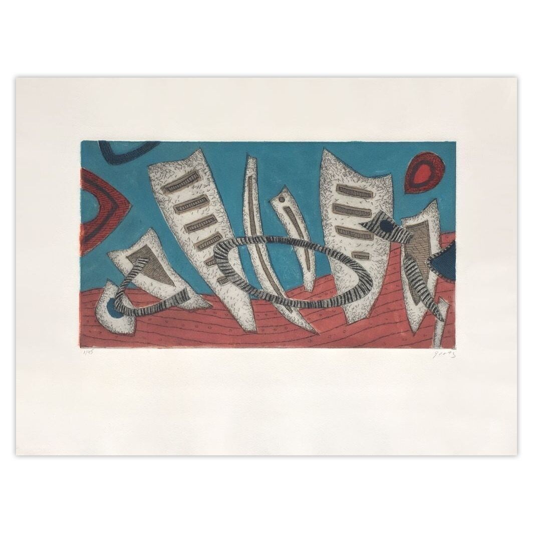 Henri Goetz Signed Carborundum Etching Bleu Et Rose 1988