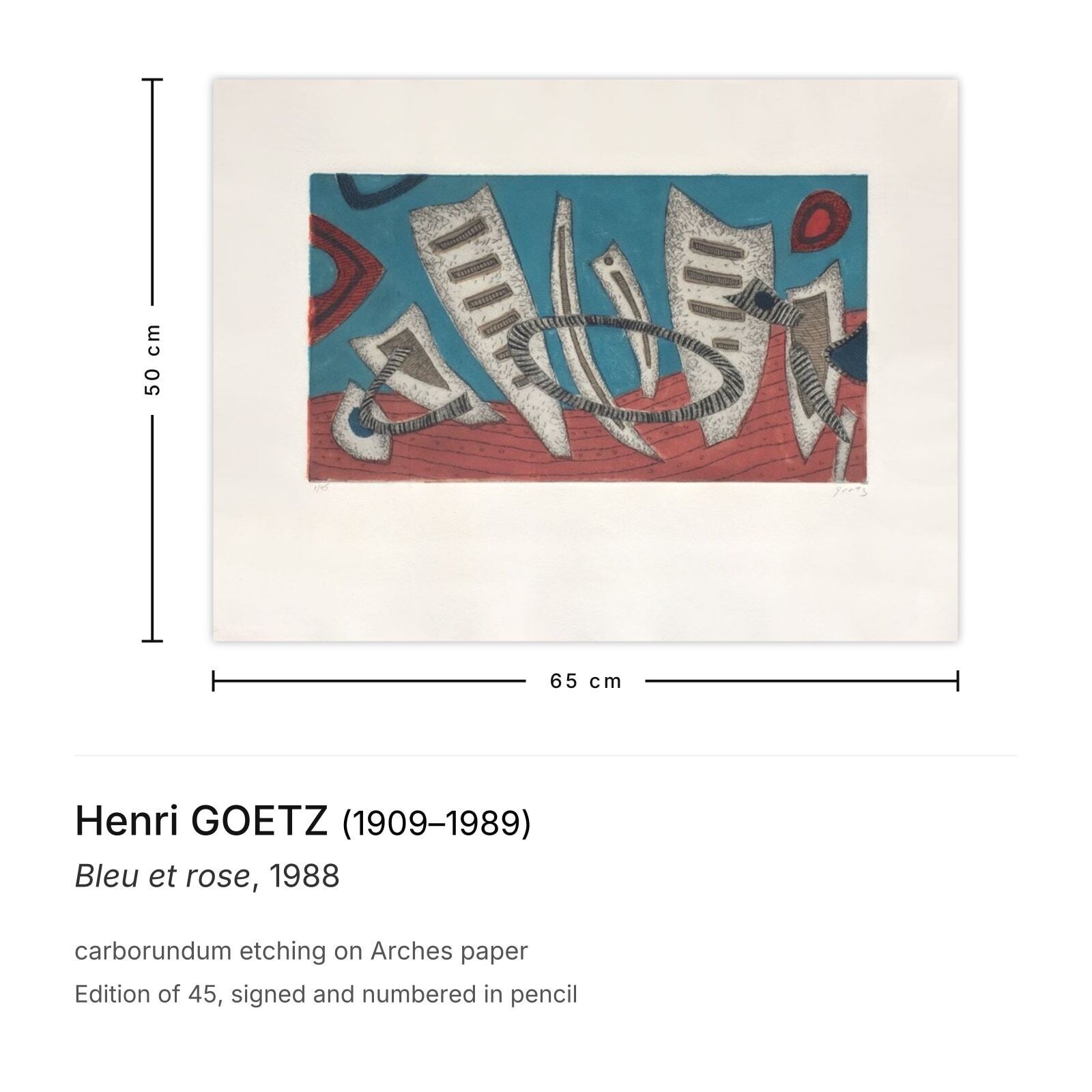 Henri Goetz Signed Carborundum Etching Bleu Et Rose 1988 photo furniture