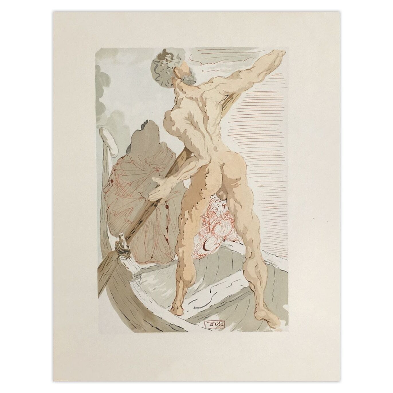 Salvador Dali Houtsnede Divine Comédie Enfer 03   Charon Et Le Passage De L'achéron 1960