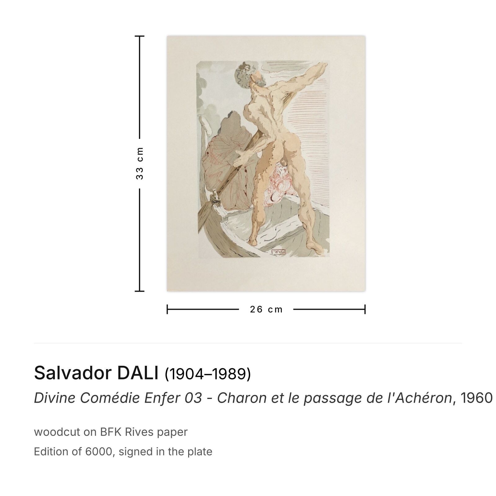 Salvador Dali, gravure sur bois, Divine Comédie Enfer 03 Charon et le passage de l'Achéron, 1960 photo furniture