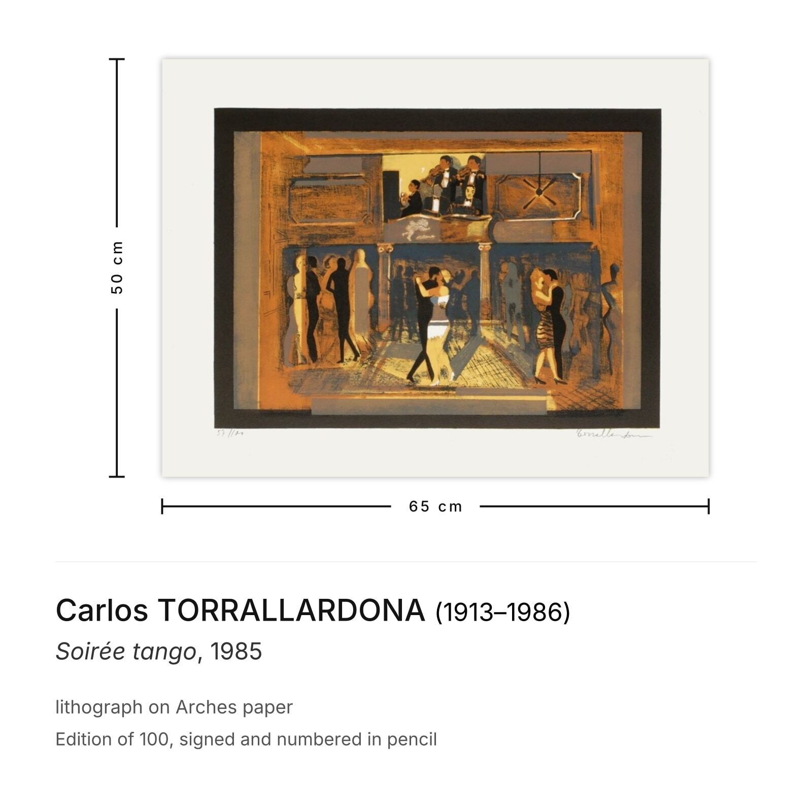 Carlos Torrallardona Gesigneerde Lithografie Soirée Tango 1985 photo furniture