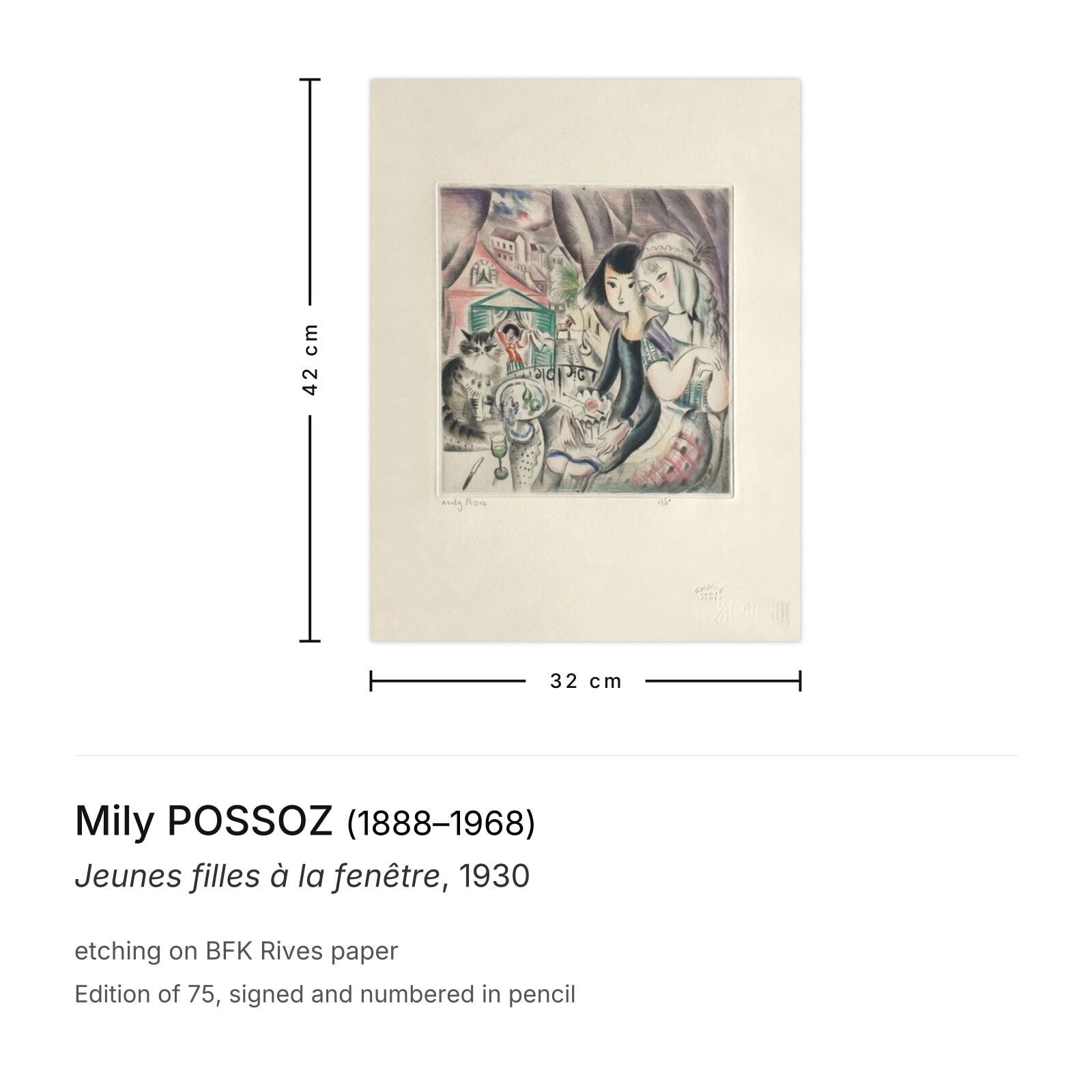 Mily Possoz Gesigneerde Ets Jeunes Filles à La Fenêtre 1930 photo furniture