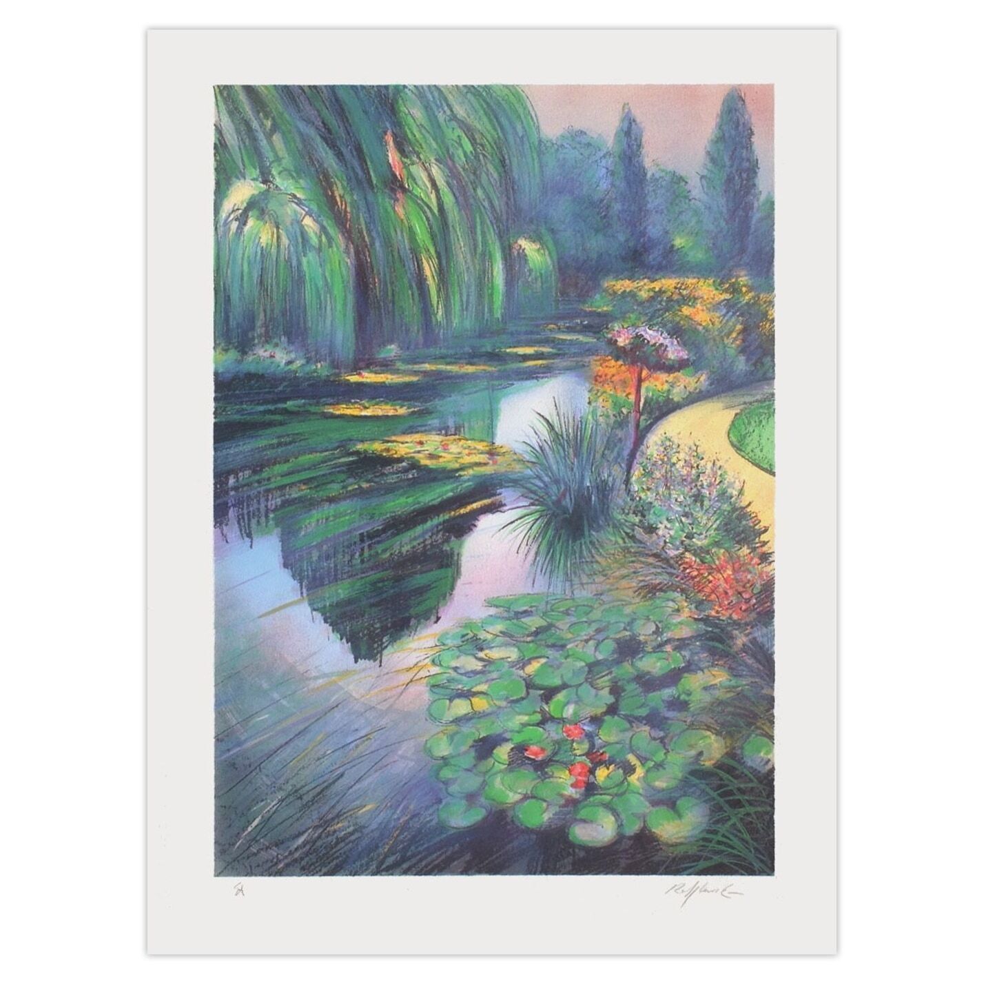 Rolf Rafflewski gesigneerde lithografie Giverny Le Bassin Aux Nymphéas Chez Monet 1990