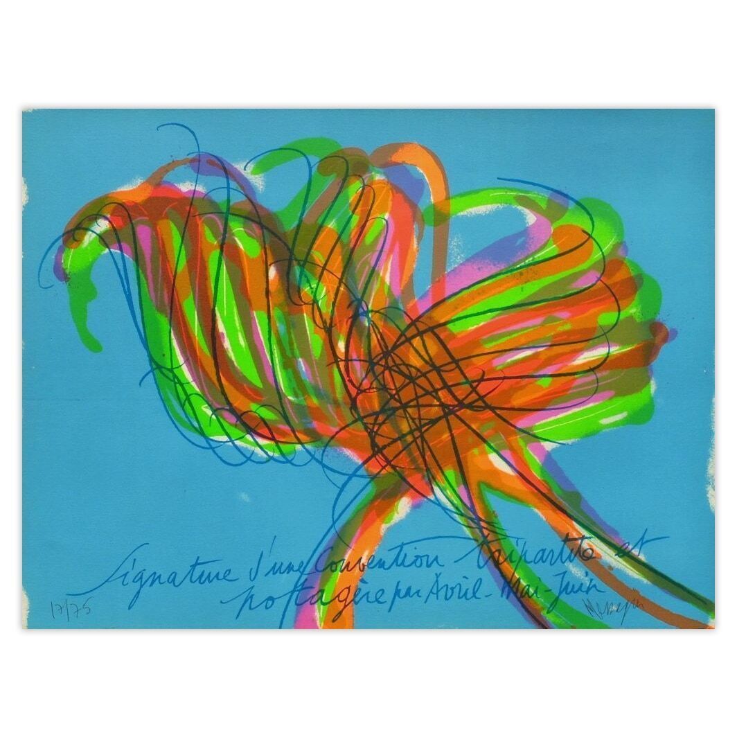 Jean Messagier Gesigneerde Lithografie Tr7805 Signature D'une Convention Tripartite 1978