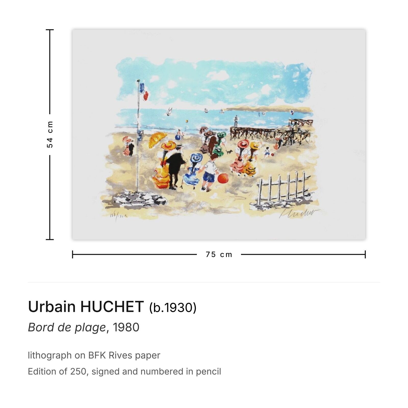 Urbain Huchet Gesigneerde Lithografie Bord De Plage 1980 photo furniture