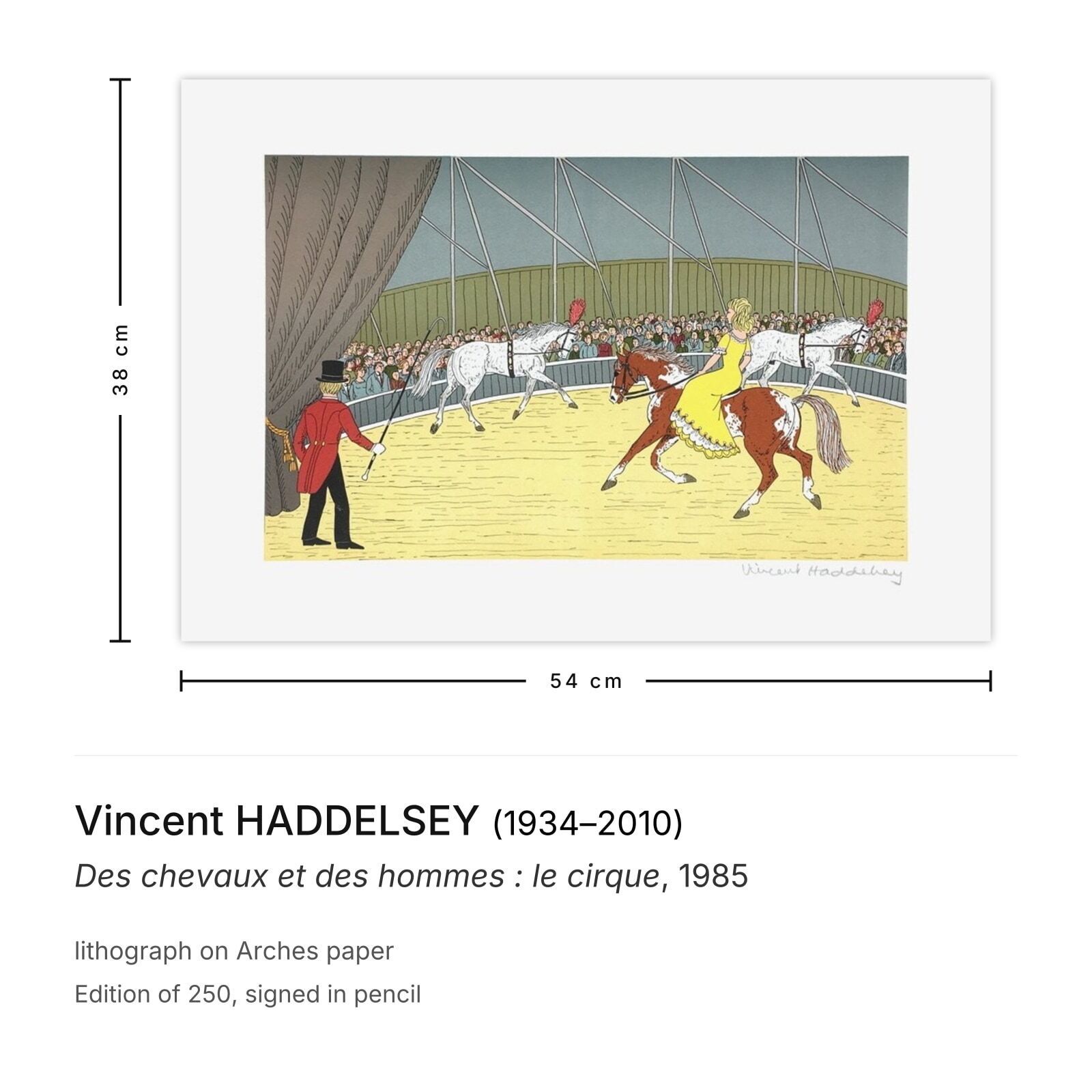Vincent Haddelsey gesigneerde litho Des Chevaux Et Des Hommes : Le Cirque 1985 photo furniture