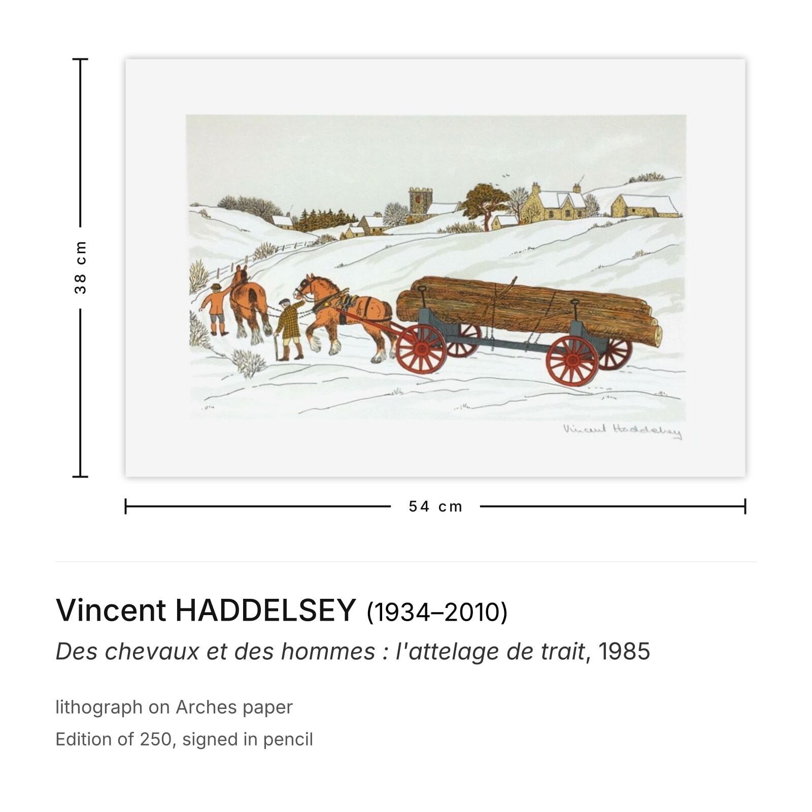 Vincent Haddelsey Gesigneerde Lithografie Des Chevaux Et Des Hommes : L'attelage De Trait 1985 photo furniture