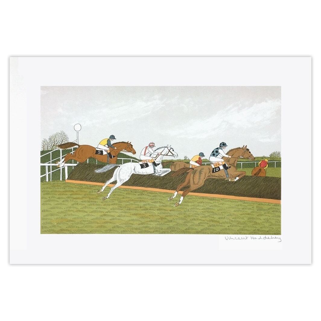 Vincent Haddelsey Gesigneerde Lithografie Des Chevaux Et Des Hommes : Le Steeple Chase 1985
