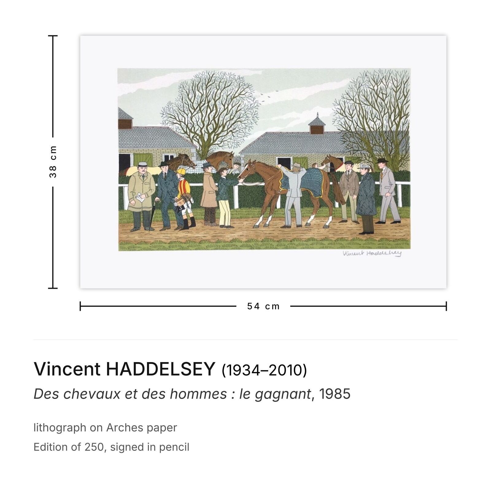 Vincent Haddelsey Gesigneerde Lithografie Des Chevaux Et Des Hommes : Le Gagnant 1985 photo furniture