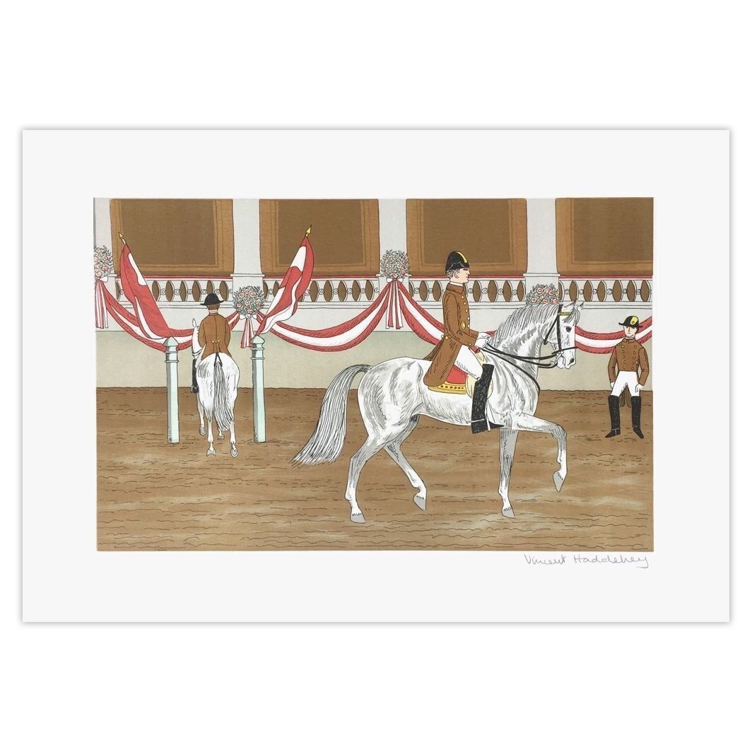 Vincent Haddelsey Gesigneerde Lithografie Des Chevaux Et Des Hommes : L'école De Vienne 1985