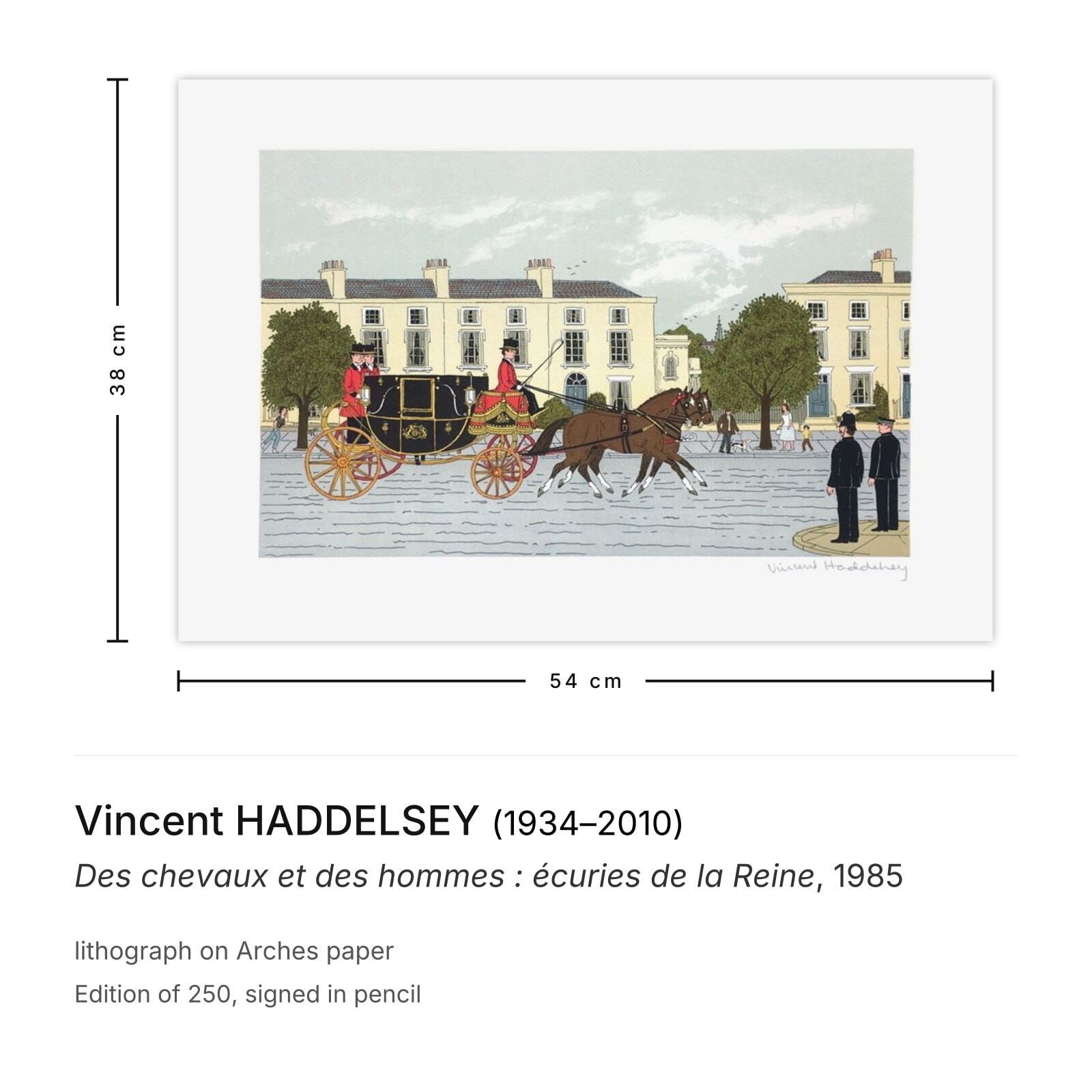 Vincent Haddelsey Gesigneerde Lithografie Des Chevaux Et Des Hommes : écuries De La Reine 1985 photo furniture