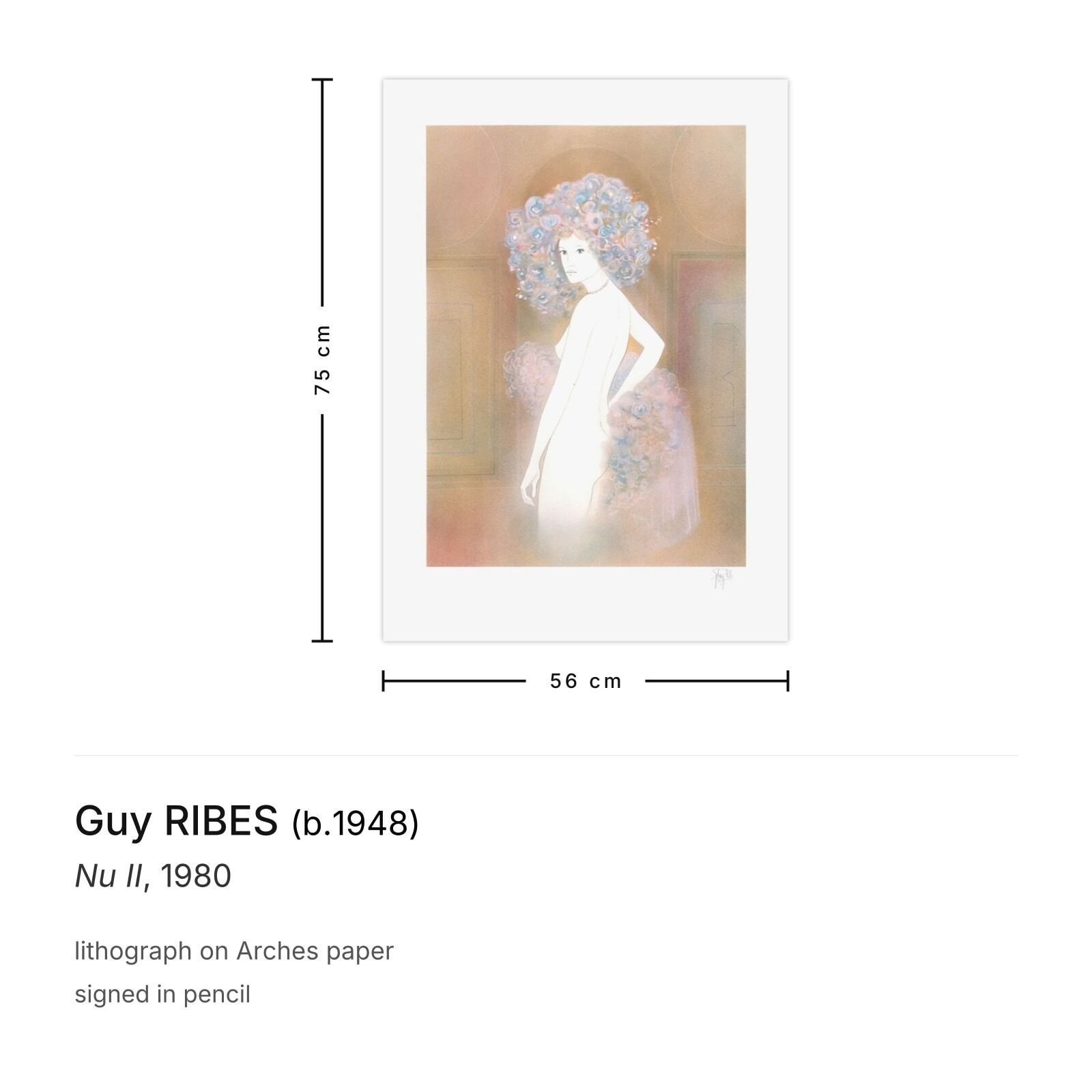 Guy Ribes Gesigneerde Lithografie Nu II 1980 photo furniture