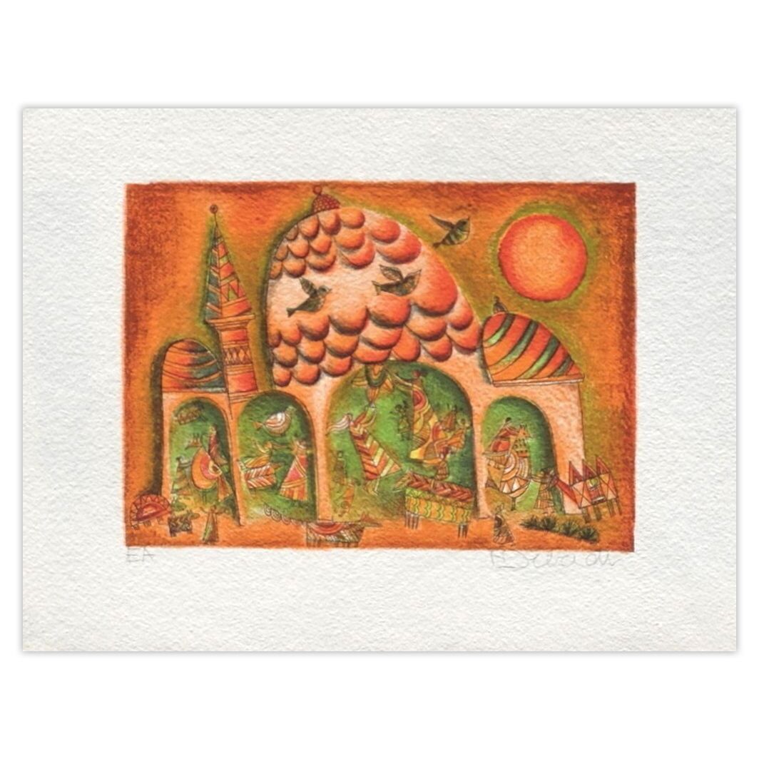 Françoise Deberdt Gesigneerde Lithografie Temple Rouge