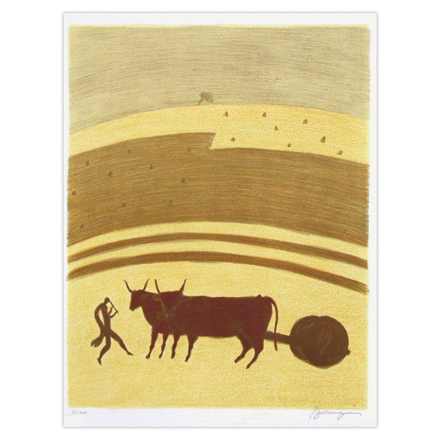 Pierre Boncompain Gesigneerde Lithografie Boeufs à L'attelage 1990