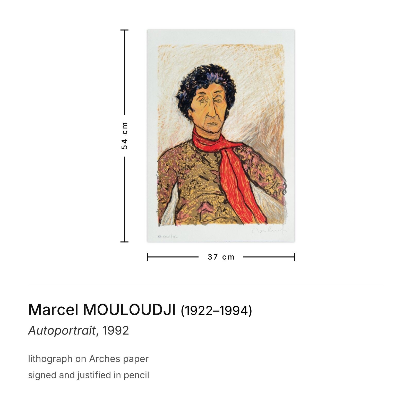 Marcel Mouloudji Gesigneerde Lithografie Autoportrait 1992 photo furniture