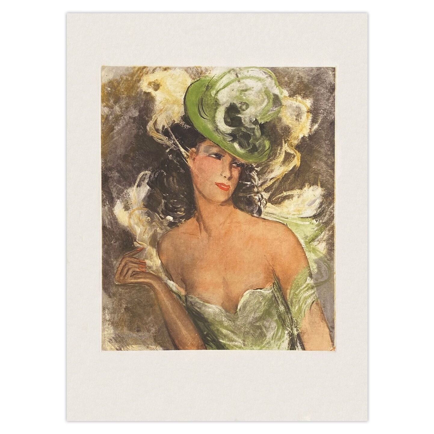 Eugène Leliepvre Fotogravure Elégante Au Chapeau Vert 1985