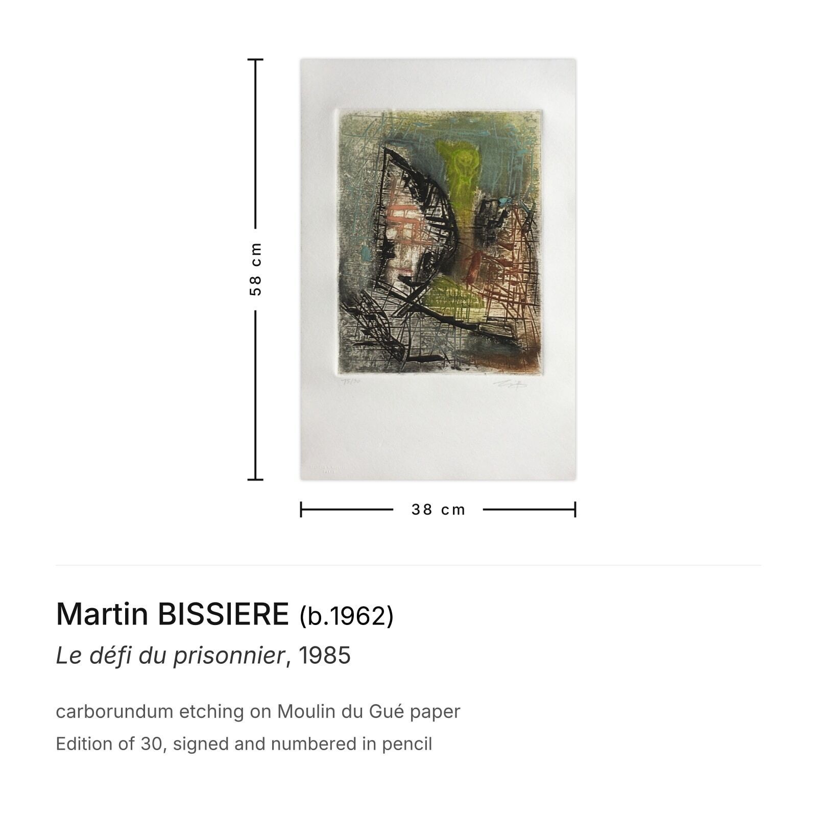 Martin Bissiere Gesigneerde Carborundum Ets Le Défi Du Prisonnier 1985 photo furniture