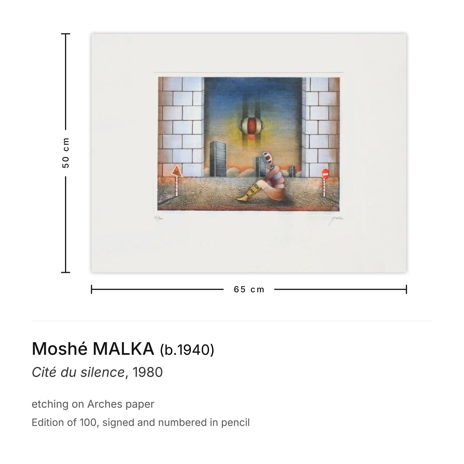 Moshé Malka Gesigneerde Ets Cité Du Silence 1980 photo furniture