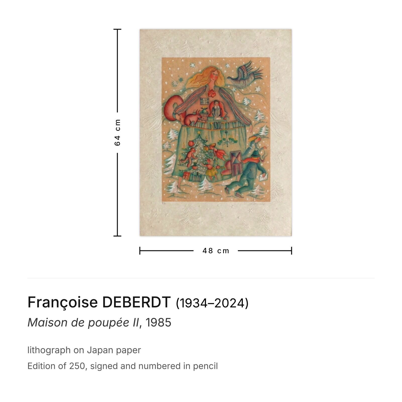 Françoise Deberdt Gesigneerde Lithografie Maison De Poupée II 1985 photo furniture