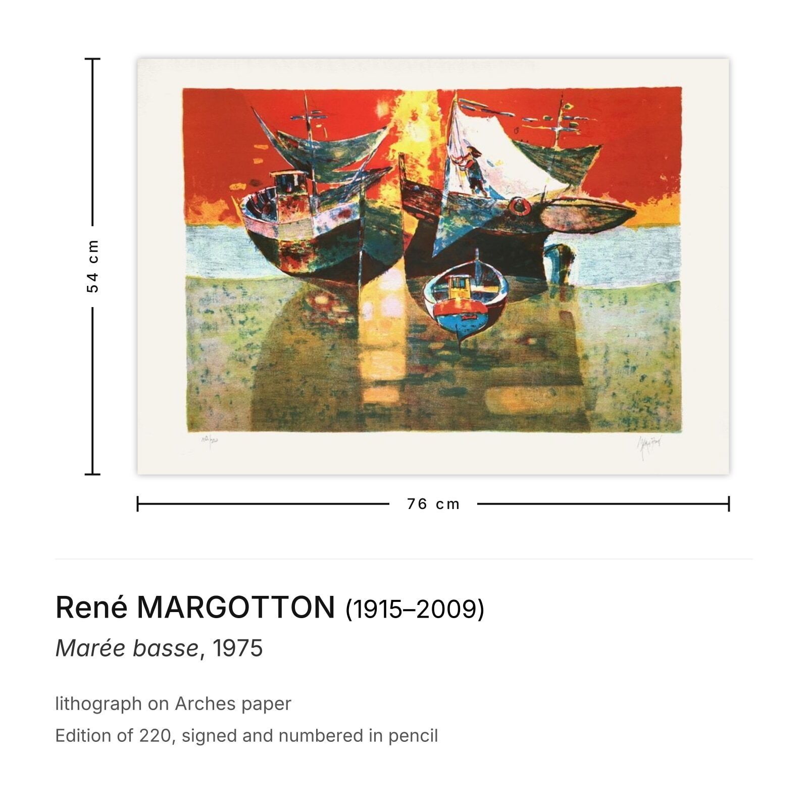 René Margotton Gesigneerde Lithografie Marée Basse 1975 photo furniture