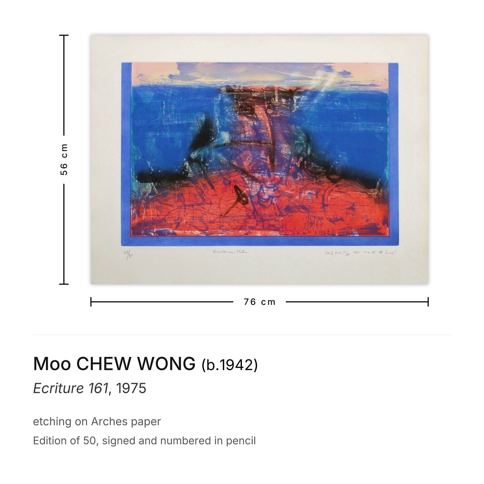 Moo Chew Wong Gesigneerde Ets Ecriture 161 1975 photo furniture