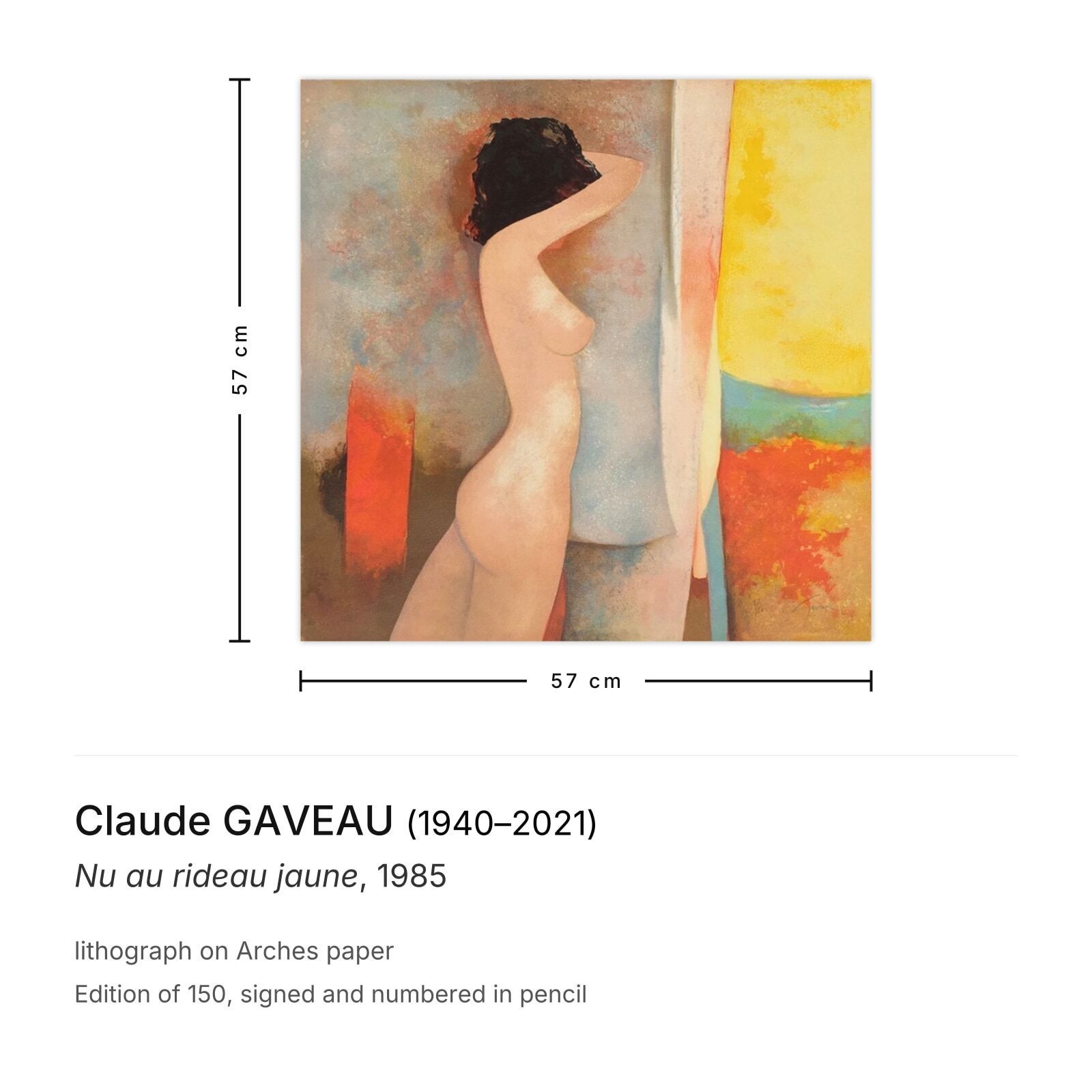 Claude Gaveau Gesigneerde Lithografie Nu Au Rideau Jaune 1985 photo furniture
