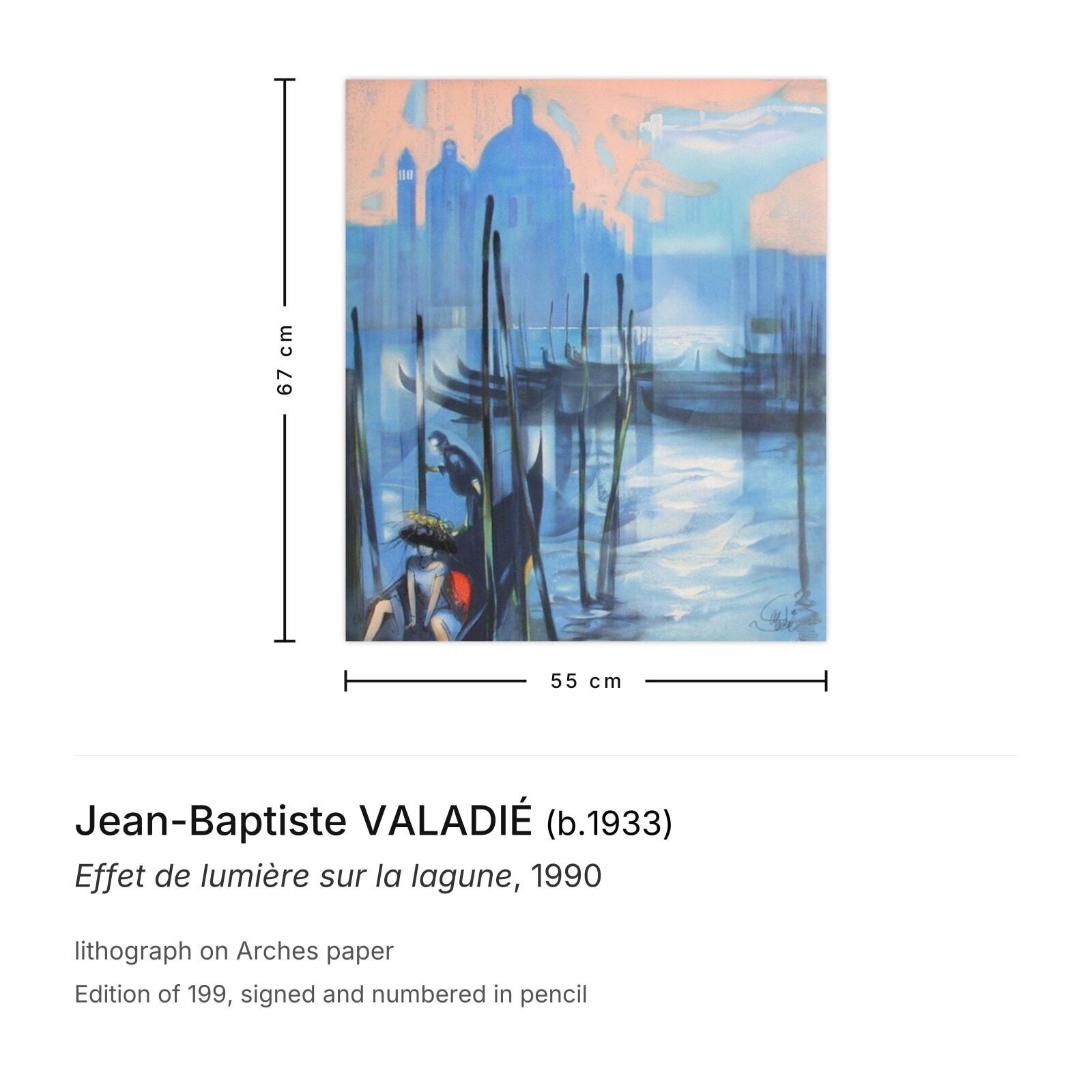 Jean Baptiste Valadié Gesigneerde Lithografie Effet De Lumière Sur La Lagune 1990 photo furniture