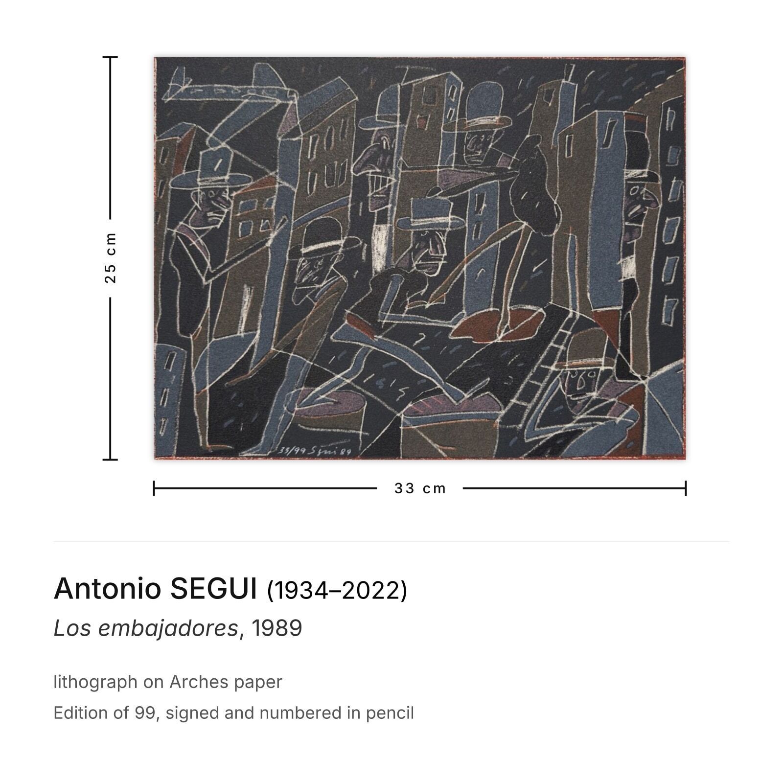 Antonio Segui Gesigneerde Lithografie Los Embajadores 1989 photo furniture