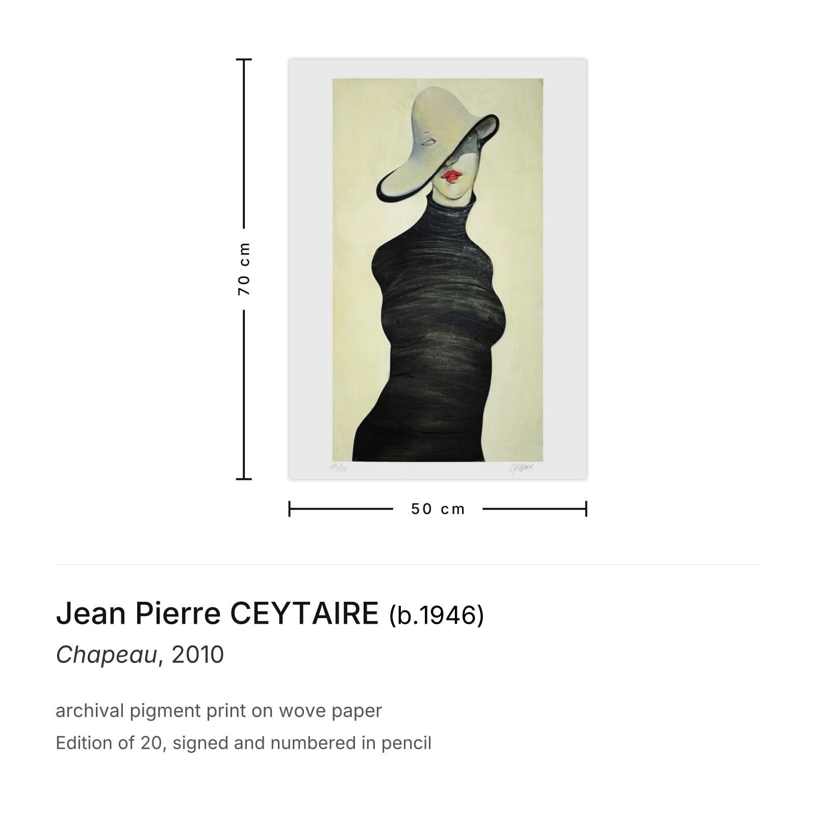 Jean Pierre Ceytaire Gesigneerde Archival Pigment Print Chapeau 2010 photo furniture