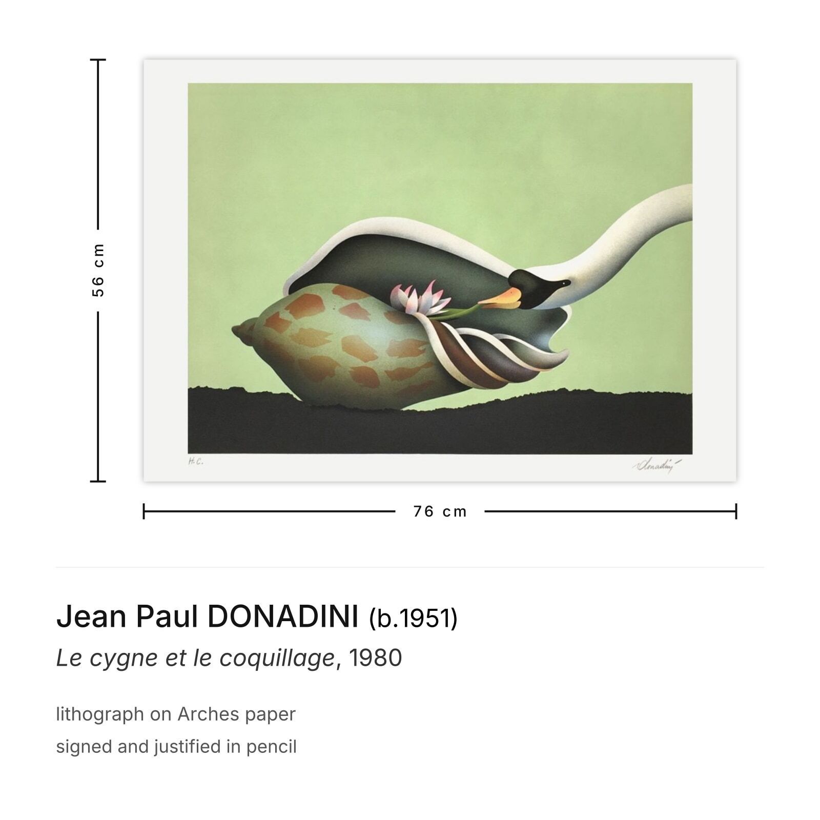 Jean Paul Donadini Signed Lithograph Le Cygne Et Le Coquillage 1980 photo furniture