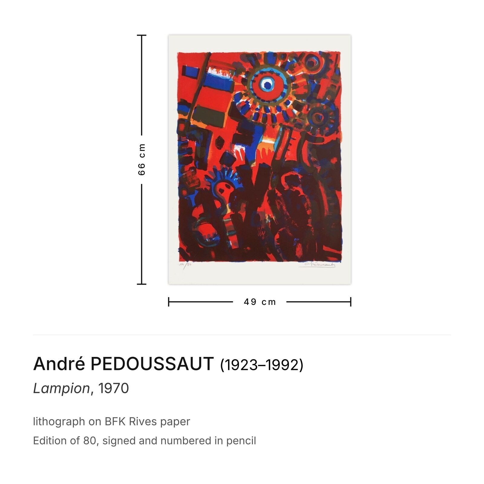 André Pedoussaut Gesigneerde Lithografie Lampion 1970 photo furniture