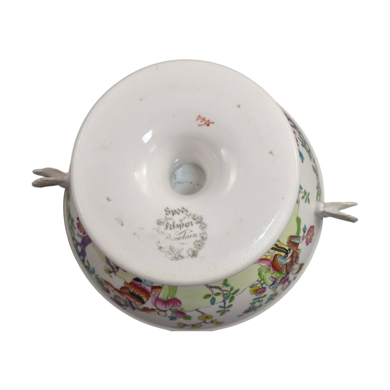 Zeldzame Spode Felspar Porcelain schaal op voetstuk met vlinderhengsel, ca. 1821 photo vintage