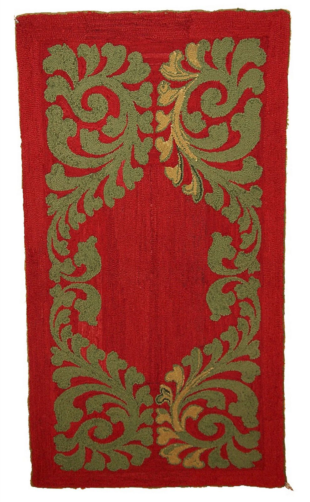 Handmade Antique American Hooked Rug 88cm X 152cm 1920s Wool Red Green