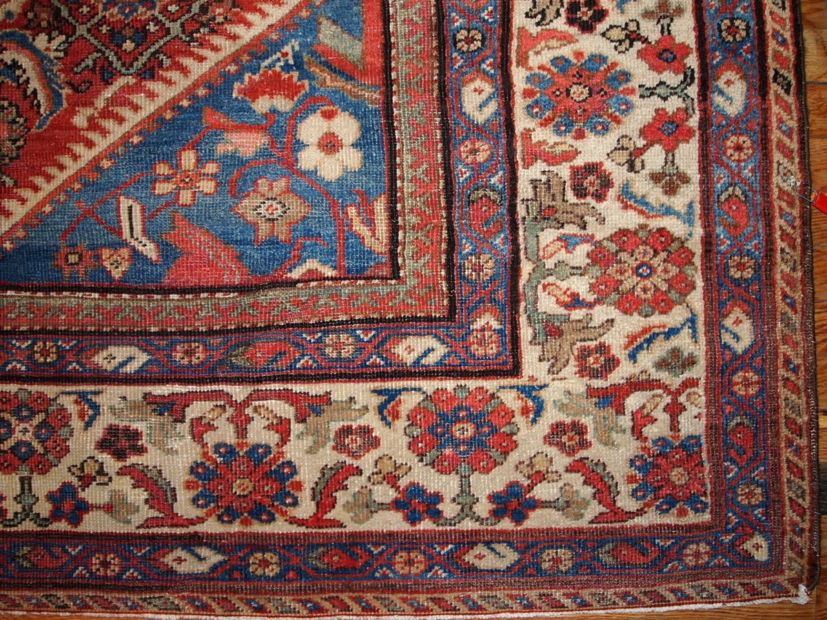 Tapis oriental fait main, 274 cm x 359 cm, laine, vers 1900, rouge, bleu, crème photo furniture